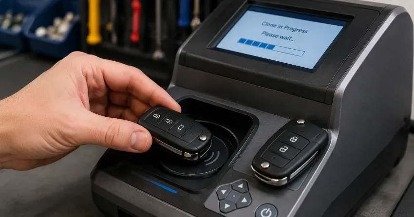 mobile locksmith performing car door key duplication Tintern, Lincoln on-site