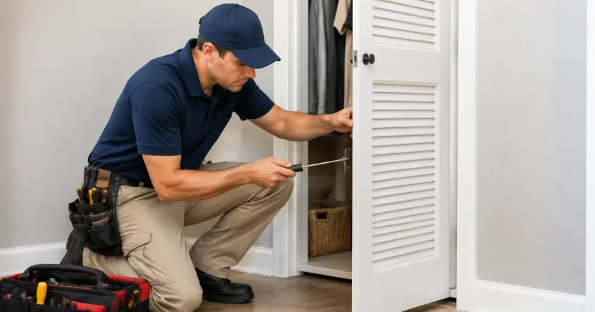 technician repairing doorbell button and wiring in Beamsville, Lincoln