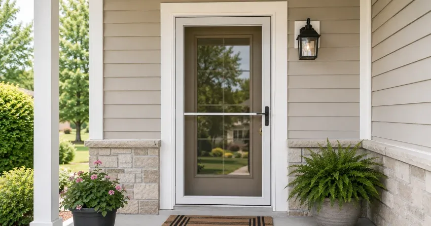 technician hanging storm door square and plumb in Beamsville, Lincoln