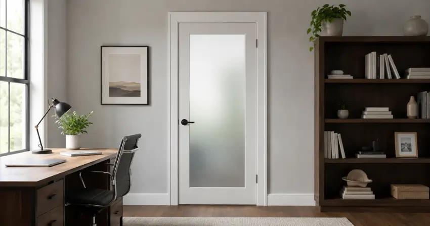frosted interior door installed in home office in Twenty Valley, Lincoln