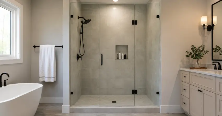 new frameless glass shower door installed in Beamsville, Lincoln